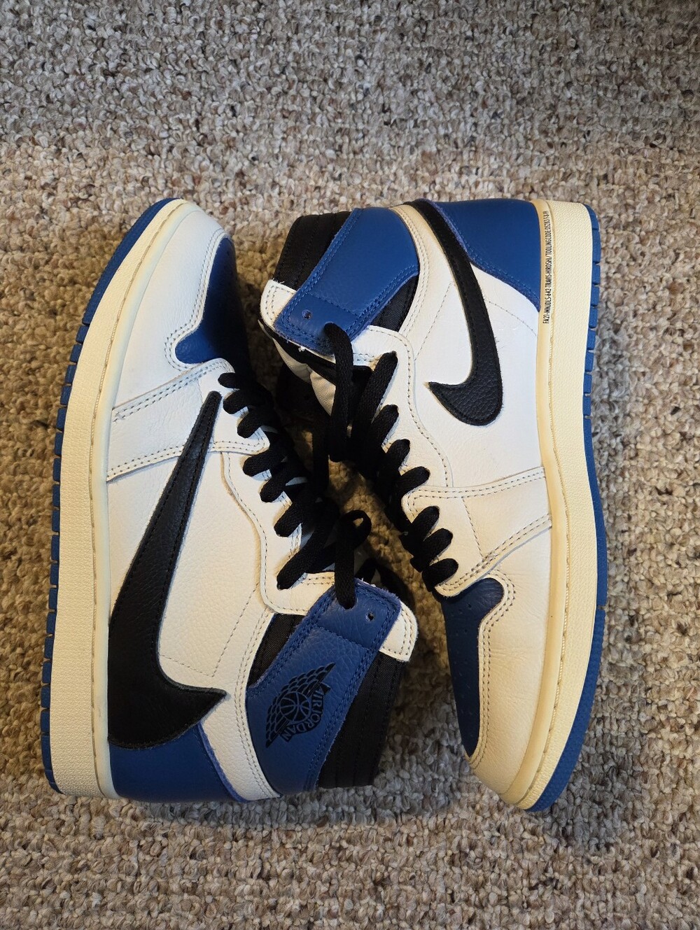 Air Jordan 1 High X Fragment Design X Travis Scott Sail Black Military Sz US 10